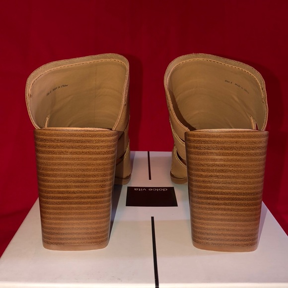 NEW DOLCE VITA CARAMEL LEATHER BLOCK HEEL MULES - Picture 4 of 8